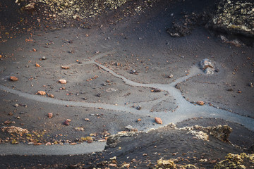 Fototapeta na wymiar Incredible volcanic landscape in the volcano crater of El Cuervo. Lanzarote. Canary Islands. Spain