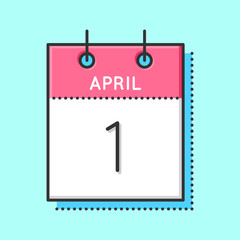 April Calendar Icon. Flat and thin line vector illustration. Spring calendar sheet on light blue background. April 1th. Fools Day. National Bird Day