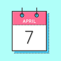 April Calendar Icon. Flat and thin line vector illustration. Spring calendar sheet on light blue background. April 7th. World Health Day
