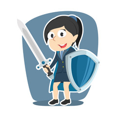  super businesswoman with sword and shield– stock illustration