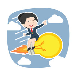 asian businesswoman flying with her idea