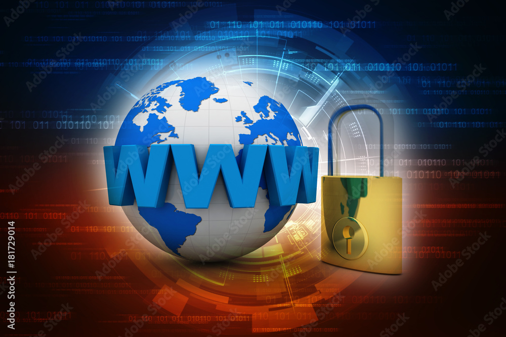 Poster 3d rendering padlock with www