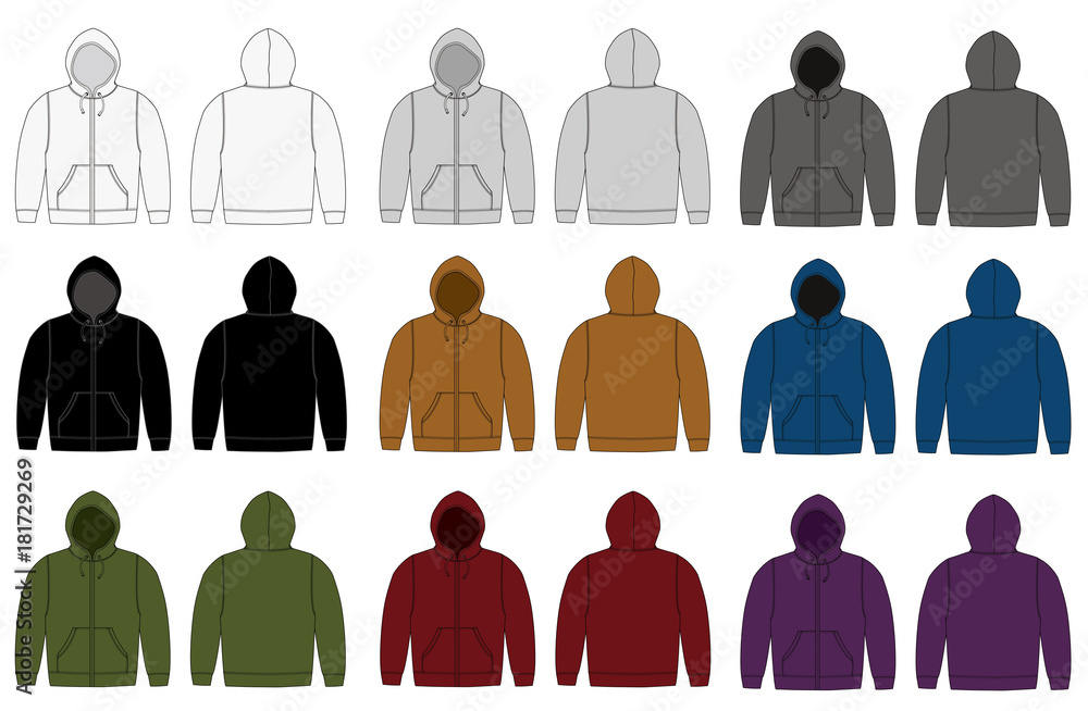 Sticker Illustration of hoodie (hooded sweatshirt) , zip up parka / color variation