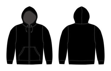 Illustration of hoodie (hooded sweatshirt) , zip up parka / black