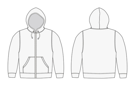 Illustration Of Hoodie (hooded Sweatshirt) , Zip Up Parka / White