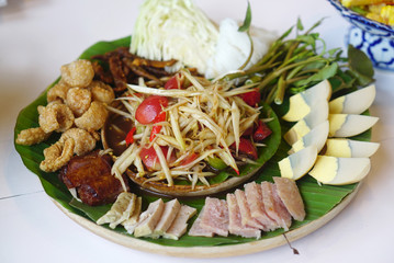 Spicy papaya salad serving with Side dish and appetizer
