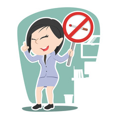 Asian businesswoman holding no smoking sign– stock illustration