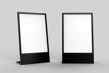 Side loading slide in metal frame table top counter. Blank white 3d render illustration