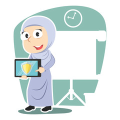 Arabian businesswoman presenting shield– stock illustration