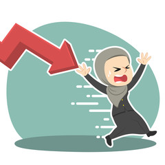Fototapeta na wymiar Arabian businesswoman being chased by down graph– stock illustration