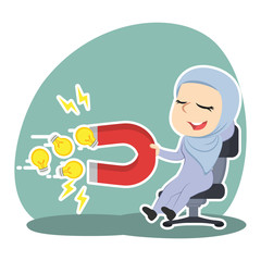 Fototapeta na wymiar Arabian businesswoman relaxing using magnet to attract coin– stock illustration