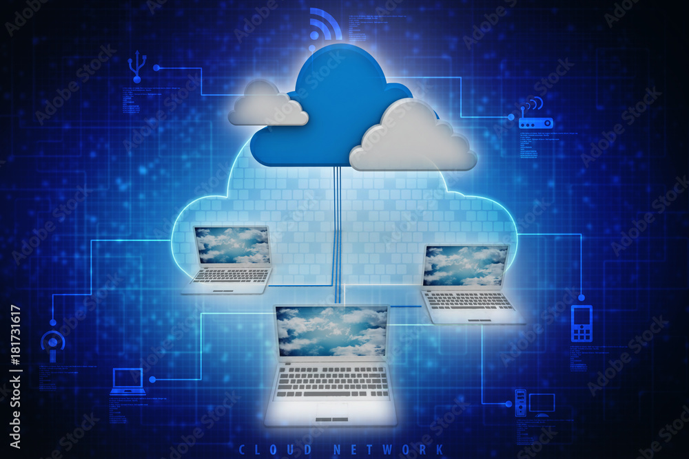 Poster 3d rendering cloud computer network