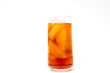 Refreshing glass of iced tea om isolated white background