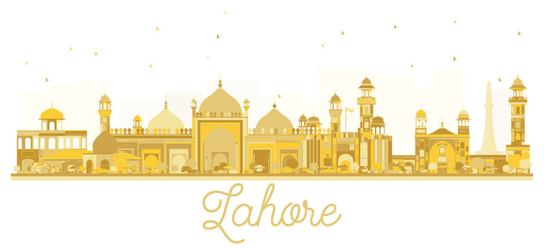 Lahore Pakistan City skyline golden silhouette.