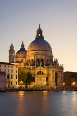 Fototapeta na wymiar Cathedral of Santa-Maria-della-Salyute in evening illumination. Venice, Italy