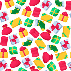 Christmas seamless pattern with colorful gift boxes. New year design element.