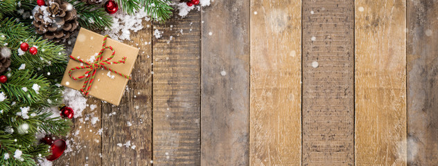 Christmas wood banner background top view border design