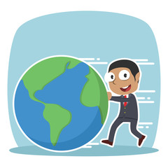 African businessman pushing earth– stock illustration