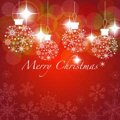 Vector and illustration of snowflakes pattern ornaments with flare and shiny light on snowflake and bokeh red background for Christmas and New year or winter concept