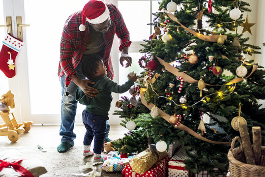 Black Family Enjoying Christmas Holdiay