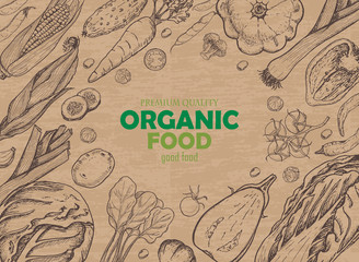 Horizontal background with different vegetables. Organic food