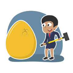 African businesswoman want to break her golden eggs– stock illustration