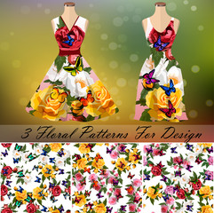 Dress with an trendy rose and butterflies design