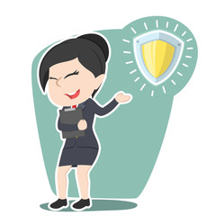 Fototapeta na wymiar Asian businesswoman presenting shield– stock illustration