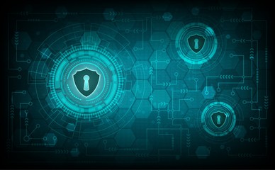 Technology security concept with shield and keyhole