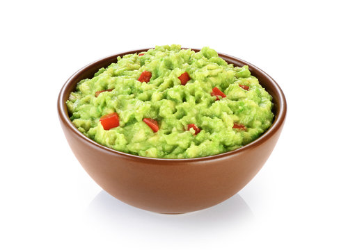 Bowl With Guacamole Isolated On White Background.