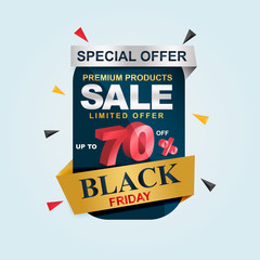 Black friday Sale poster, banner. Big sale, clearance up to 70% off. Sale banner template design.