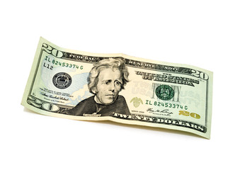 20 dollars banknote isolated on white background