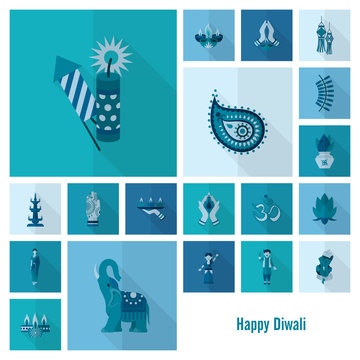 Diwali. Indian Festival Icons