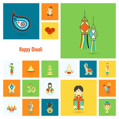 Diwali. Indian Festival Icons