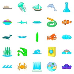 Backwash icons set, cartoon style