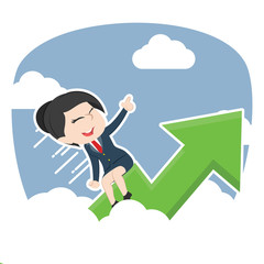 Asian businesswoman riding graph through clouds– stock illustration