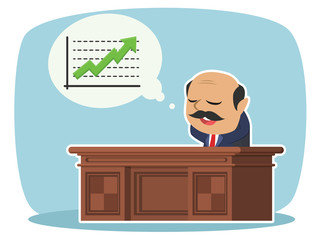 indian boss relaxing thinking about raising graph– stock illustration