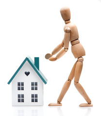 Concept buying real estate, insurance, rent. Model Real estate agent with house