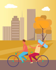 Fototapeta premium Couple Riding Bicycle in Park Vector Illustration