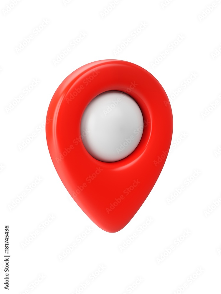 Fototapete red map pointer isolated on white background