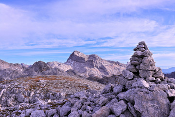 Fototapeta premium rock sculpture with overlook to mount Triglav