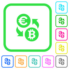 Euro Bitcoin money exchange vivid colored flat icons icons