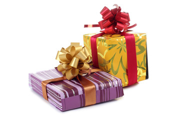 Box and ribbon for gift on white background