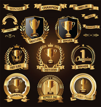 Trophy and awards laurel wreath golden collection