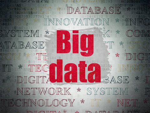 Data concept: Painted red text Big Data on Digital Data Paper background with   Tag Cloud