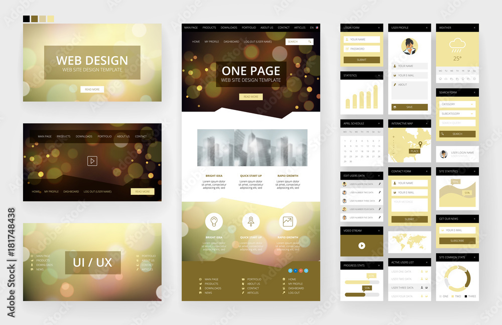 Sticker website design template and interface elements