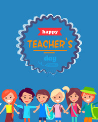 Happy Teacher s Day Colored Postcard with Children