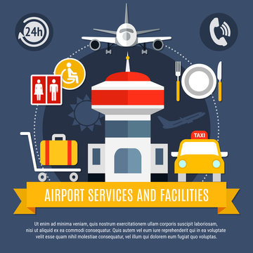 Airport Services Facilities Flat Poster