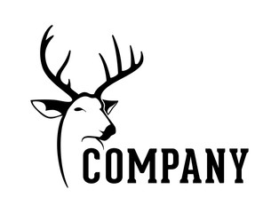 Black Line Art Deer Head Animal Illustration Logo Design