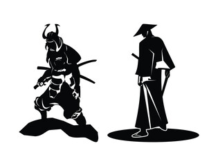 Japanese Black Samurai Ninja Ronin Warrior with Armor Illustration Logo Silhouette © Vilogsign